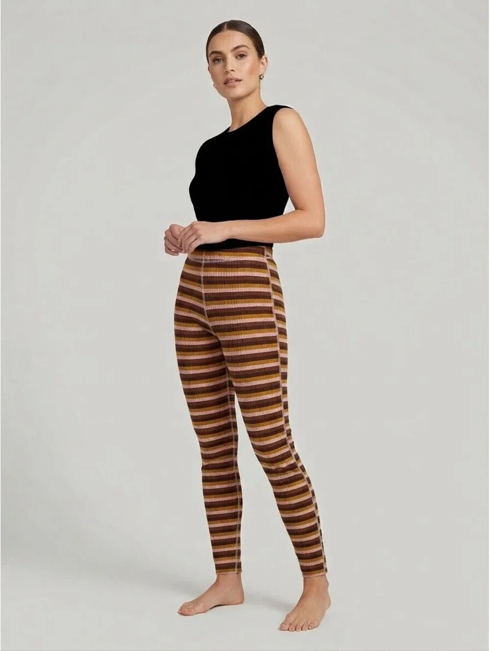 Free People Scrunch And Snuggle Multicolor Striped Lounge Leggings Size Medium